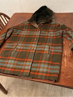 Vintage Country Pacer Plaid Wool Pea Coat Women’s Faux Lining Union Made In USA